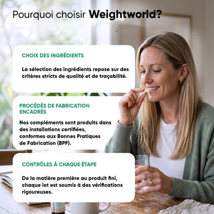 Bouteille WeightWorld L-théanine au poivre noir sur fond de présentation