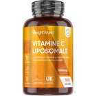 Bouteille de complément vitamine C liposomale en gélules, étiquette orange