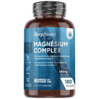 Bouteille de complexe de magnésium 180 gélules, WeightWorld, bouchon noir