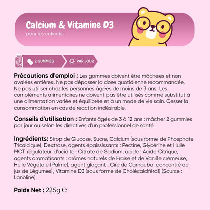 Boîte de gummies pour enfants avec conseils d’utilisation, ingrédients et poids net
