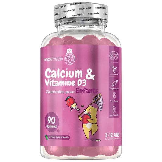 Bouteille de gummies Calcium et vitamine D3 pour enfants, 90 gummies, rose