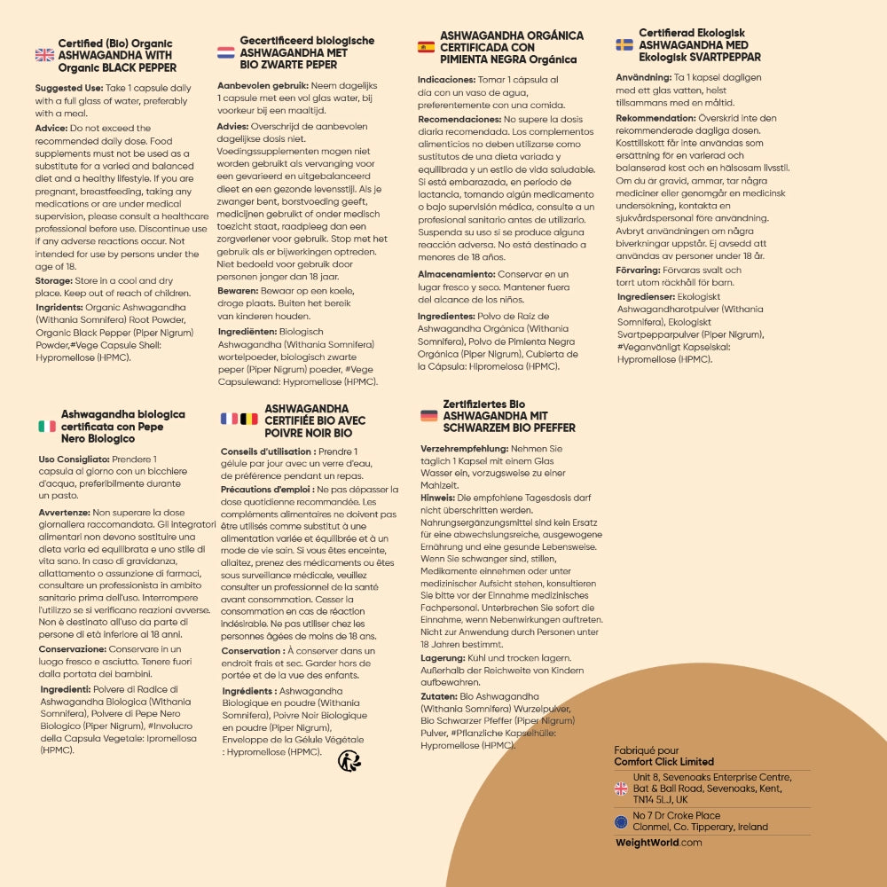 Page d’informations détaillées, liste d’ingrédients et mentions du produit
