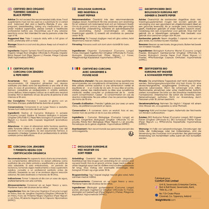 Écran d’informations de certification bio pour curcuma, gingembre et poivre noir