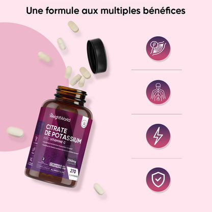 Bouteille WeightWorld Citrate de potassium avec vitamine C, flacon brun, bouchon noir