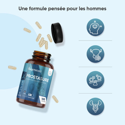 Complément en gélules WeightWorld ProstaSURE, pot brun, 180 gélules, gélule au premier plan