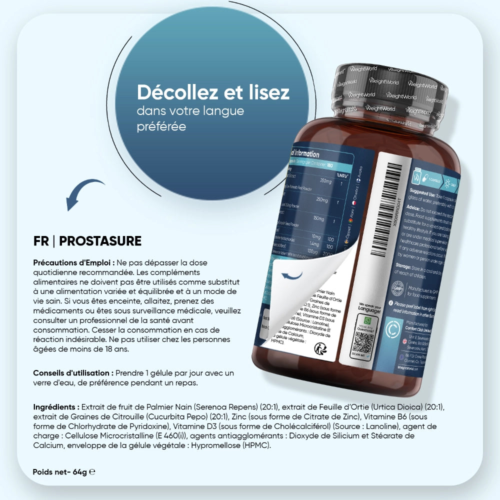 Étiquette arrière WeightWorld ProstaSURE: précautions d’emploi et conseil d’utilisation