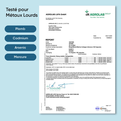 Rapport d’analyse pour collagène marin WeightWorld, métaux lourds