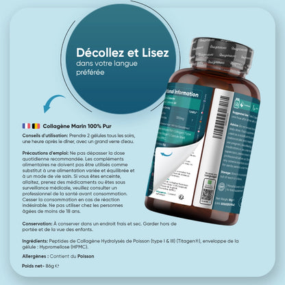 Flacon de collagène marin WeightWorld, face arrière avec ingrédients