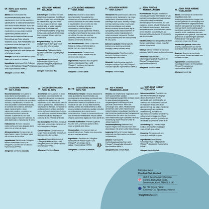 Fiche produit collagène marin WeightWorld avec tableaux d’informations