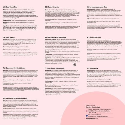 Page d’informations en plusieurs langues pour la levure de riz rouge