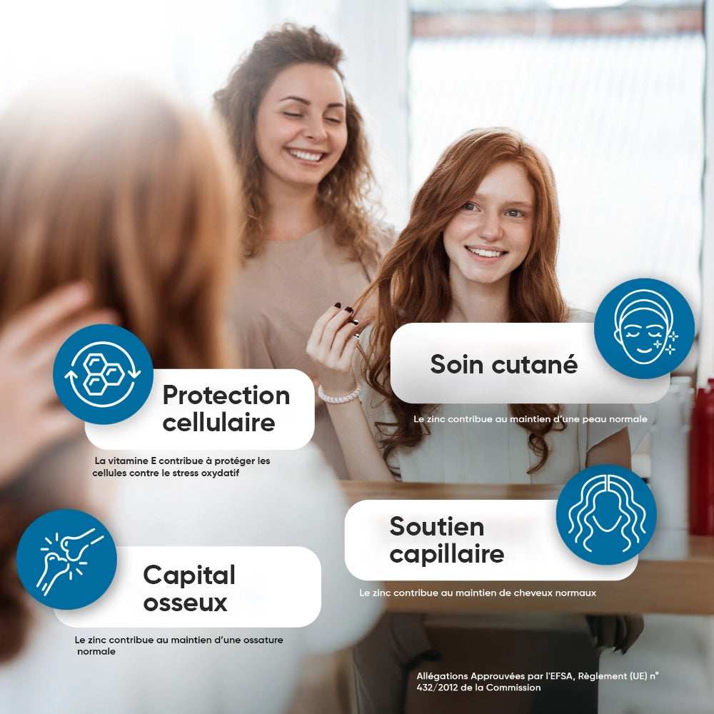 Flacon de collagène vegan avancé WeightWorld, pictogrammes soutien peau et cheveux