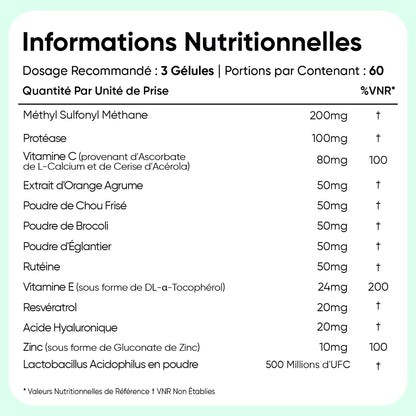 Informations nutritionnelles du collagène vegan avancé, 3 gélules