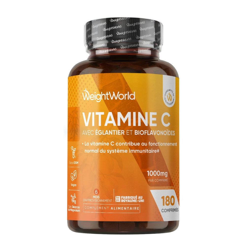 Flacon brun de vitamine C avec cynorrhodon et bioflavonoïdes, 180 comprimés