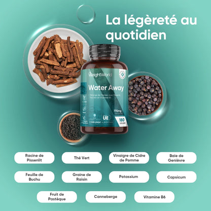 Bouteille de complément alimentaire WeightWorld entourée d’ingrédients végétaux colorés.
