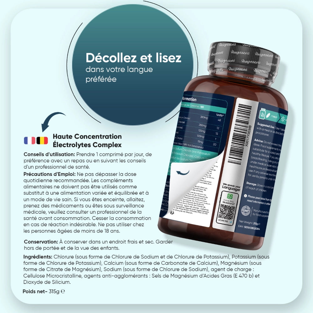 Étiquette avec conseils d’utilisation et avertissements, bocal WeightWorld