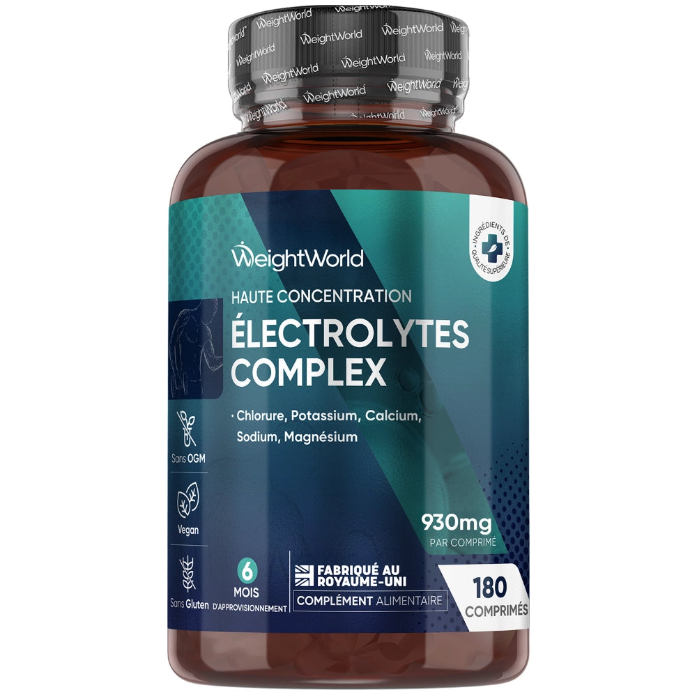 Bocal de compléments WeightWorld Électrolytes en comprimés, 180 comprimés, 930 mg