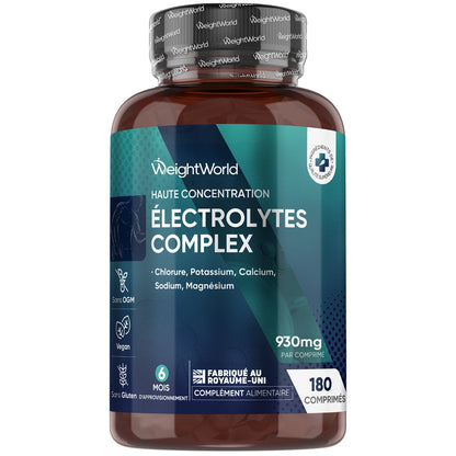 Bocal de compléments WeightWorld Électrolytes en comprimés, 180 comprimés, 930 mg