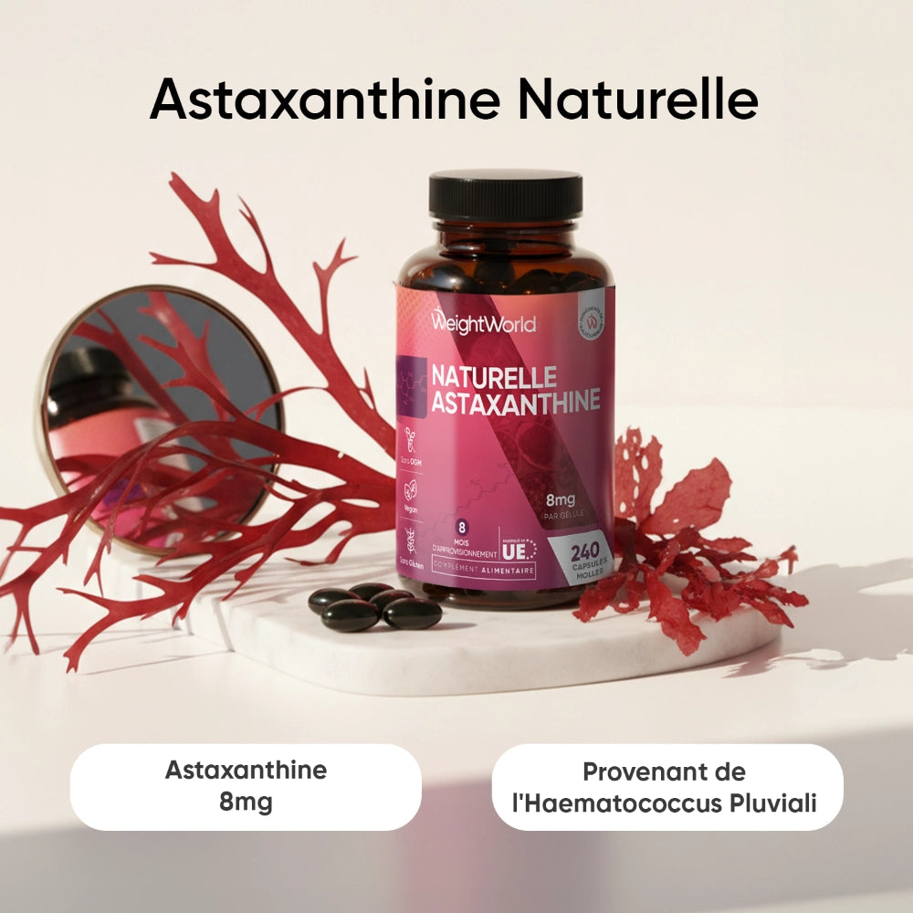 Bouteille WeightWorld d’astaxanthine naturelle 8 mg, 240 capsules molles