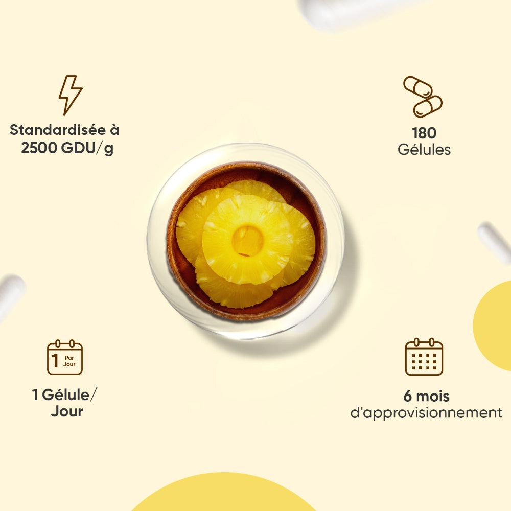 Bocal contenant une gélule jaune translucide, vue de dessus