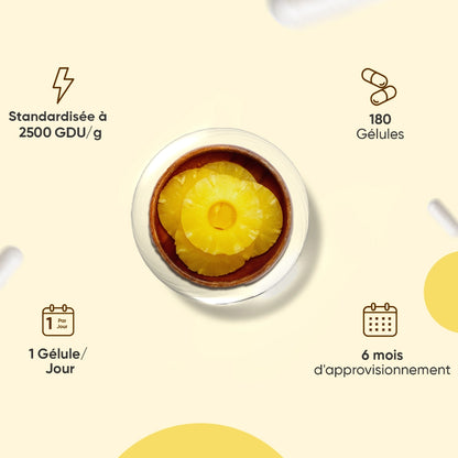 Bocal contenant une gélule jaune translucide, vue de dessus