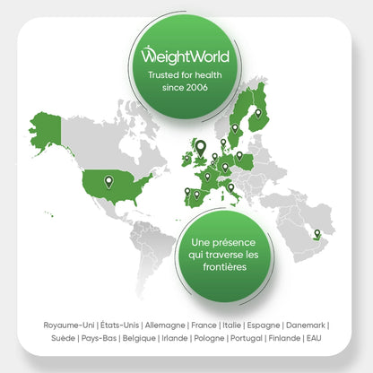 Carte de présence WeightWorld en Europe avec repères verts