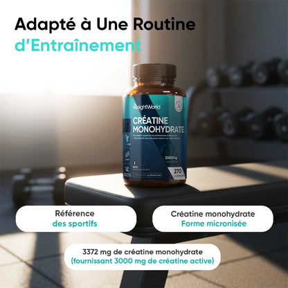 Bouteille de créatine monohydrate en comprimés WeightWorld, 3000 mg par portion
