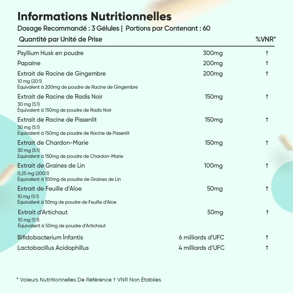 Tableau des informations nutritionnelles du complément WeightWorld, doses et VNR