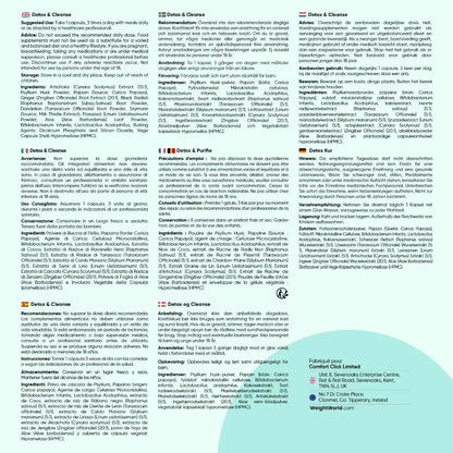 Panneau d’ingrédients et recommandations du complément WeightWorld Detox & Purifie