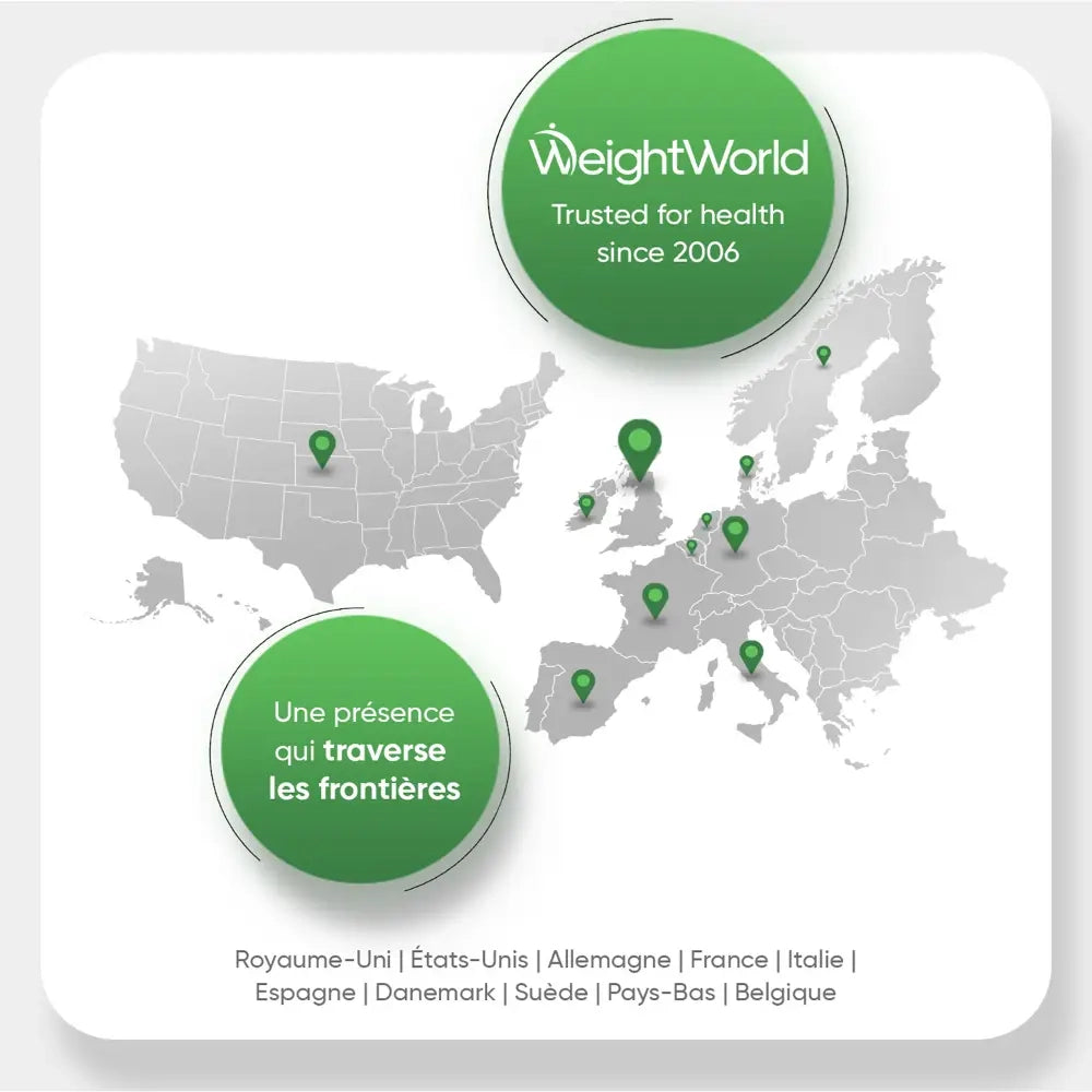 Carte des pays de distribution WeightWorld, présence dans plusieurs régions