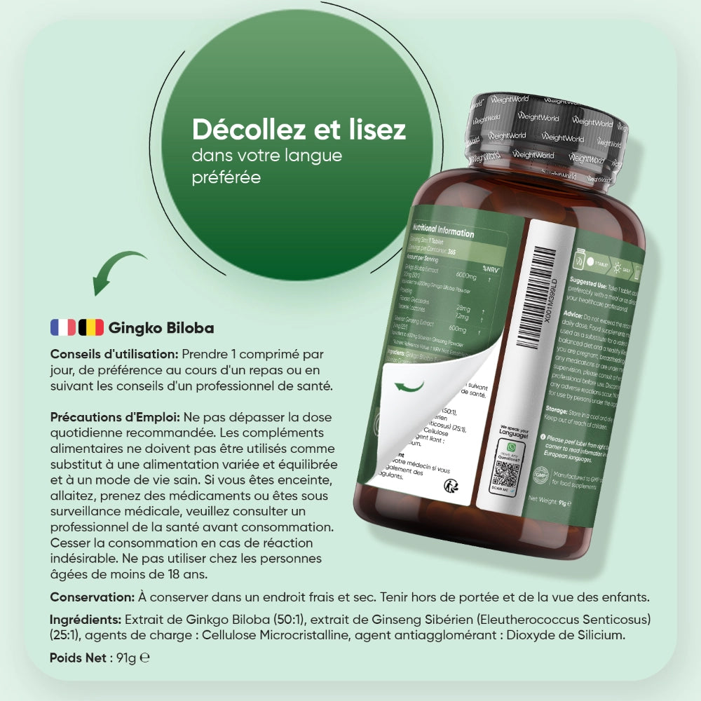 Étiquette arrière du flacon WeightWorld, conseils d’utilisation et ingrédients visibles
