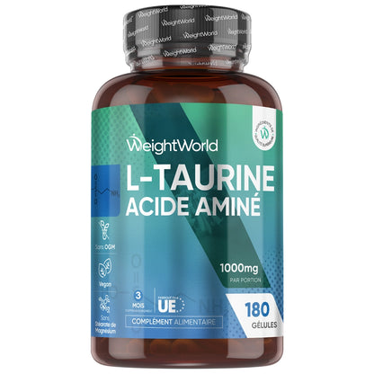 Bocal de L-taurine 1000 mg, acide aminé, 180 gélules WeightWorld