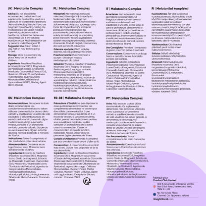Notice multilingue du complexe : informations de fabrication et de conservation