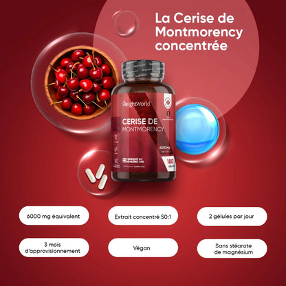 Bouteille de gélules WeightWorld Cerise de Montmorency, extrait concentré, 2 gélules