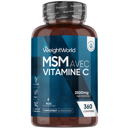 Complément alimentaire WeightWorld MSM avec vitamine C, flacon brun, 360 comprimés