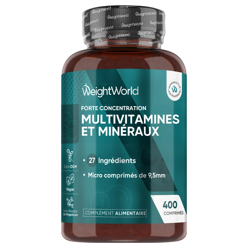 Bouteille de complément alimentaire multivitaminé et minéraux, 400 comprimés, 27 ingrédients