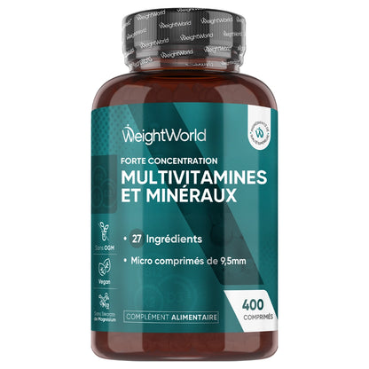 Bouteille de complément alimentaire multivitaminé et minéraux, 400 comprimés, 27 ingrédients