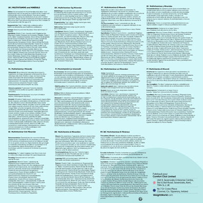 Notice détaillée multilingue sur les multivitamines et minéraux WeightWorld