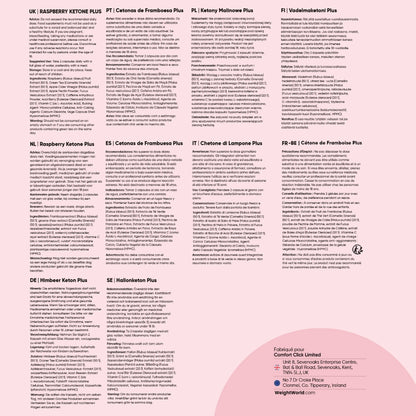 Tableau d’ingrédients et informations produit pour Cétone de Framboise Plus