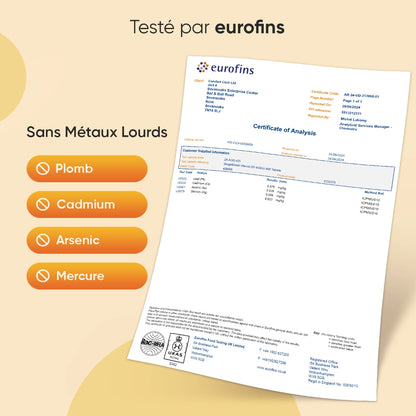 Certificat d’analyse WeightWorld par eurofins : sans métaux lourds, plomb, cadmium, arsenic