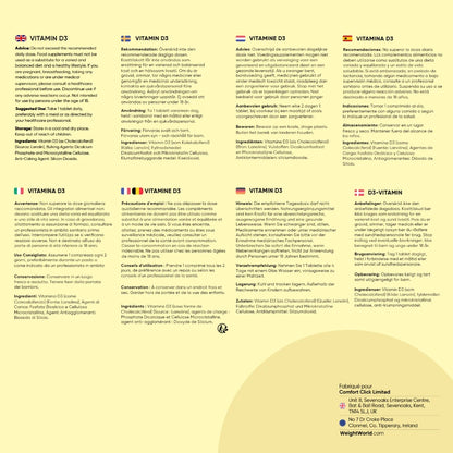 Informations sur Vitamine D3 WeightWorld, composition et précautions d’emploi