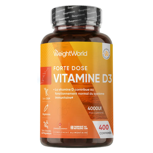 Flacon WeightWorld Vitamine D3 Forte Dose 4000 UI, 400 comprimés