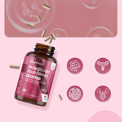 Pot WeightWorld Probiotiques pour femmes avec icônes vegan et sans OGM, 90 gélules