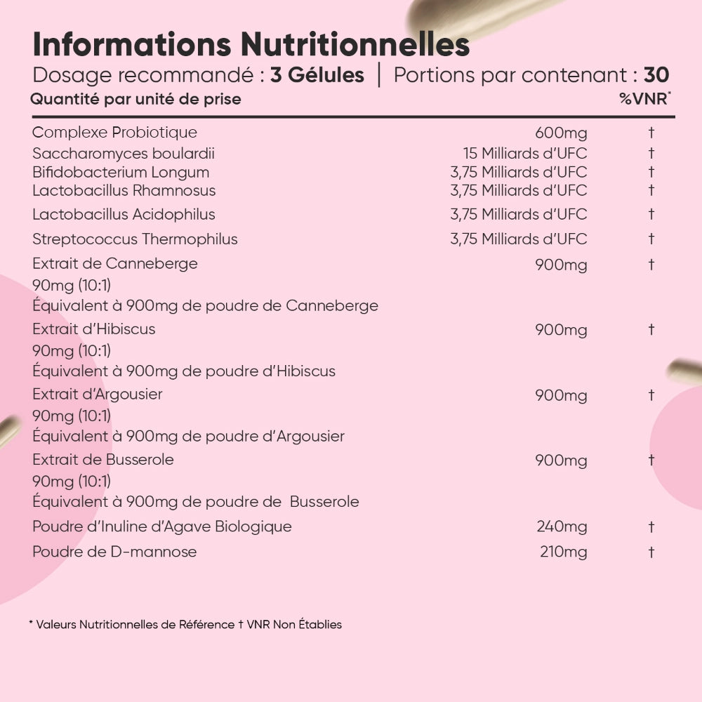Tableau d'informations nutritionnelles pour probiotiques WeightWorld : portions et 3 gélules