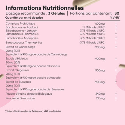 Tableau d'informations nutritionnelles pour probiotiques WeightWorld : portions et 3 gélules