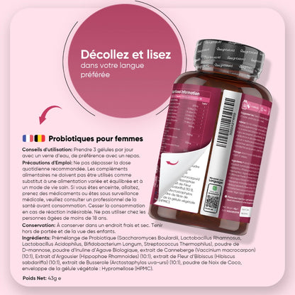 Étiquette arrière WeightWorld Probiotiques pour femmes : décollez et lisez, conseils d'utilisation