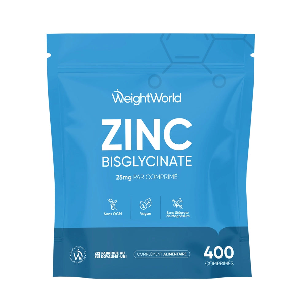 Complément alimentaire Bisglycinate de zinc en sachet bleu, 400 comprimés